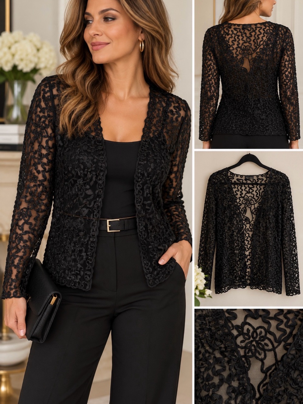 Max & Cleo Black Floral Lace Blazer